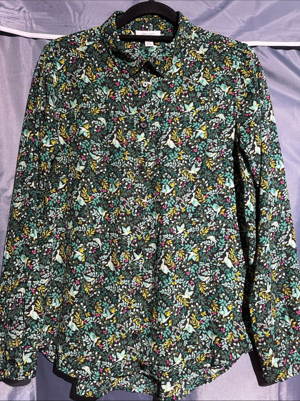 Children's Floral Bird Button-Up Shirt - Black/Green
